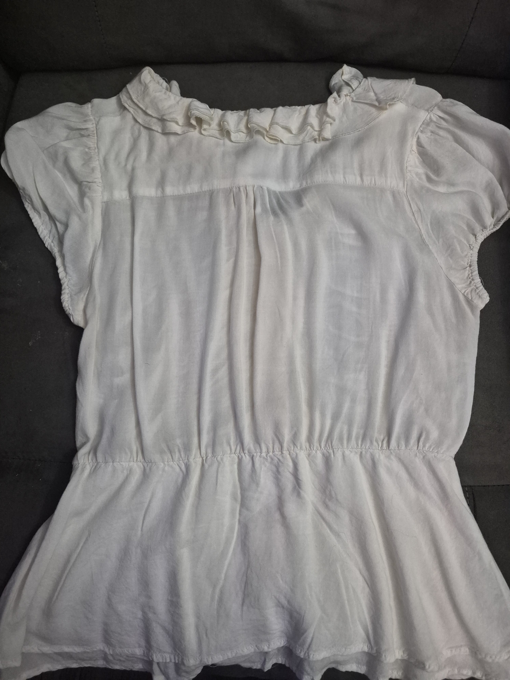 Lapis White Ruffled Button-Front Blouse - Picture 4 of 4
